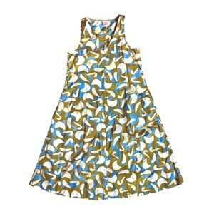 Global Mamas Organic Cotton Dress Sleeveless Summer Green Blue White Size S